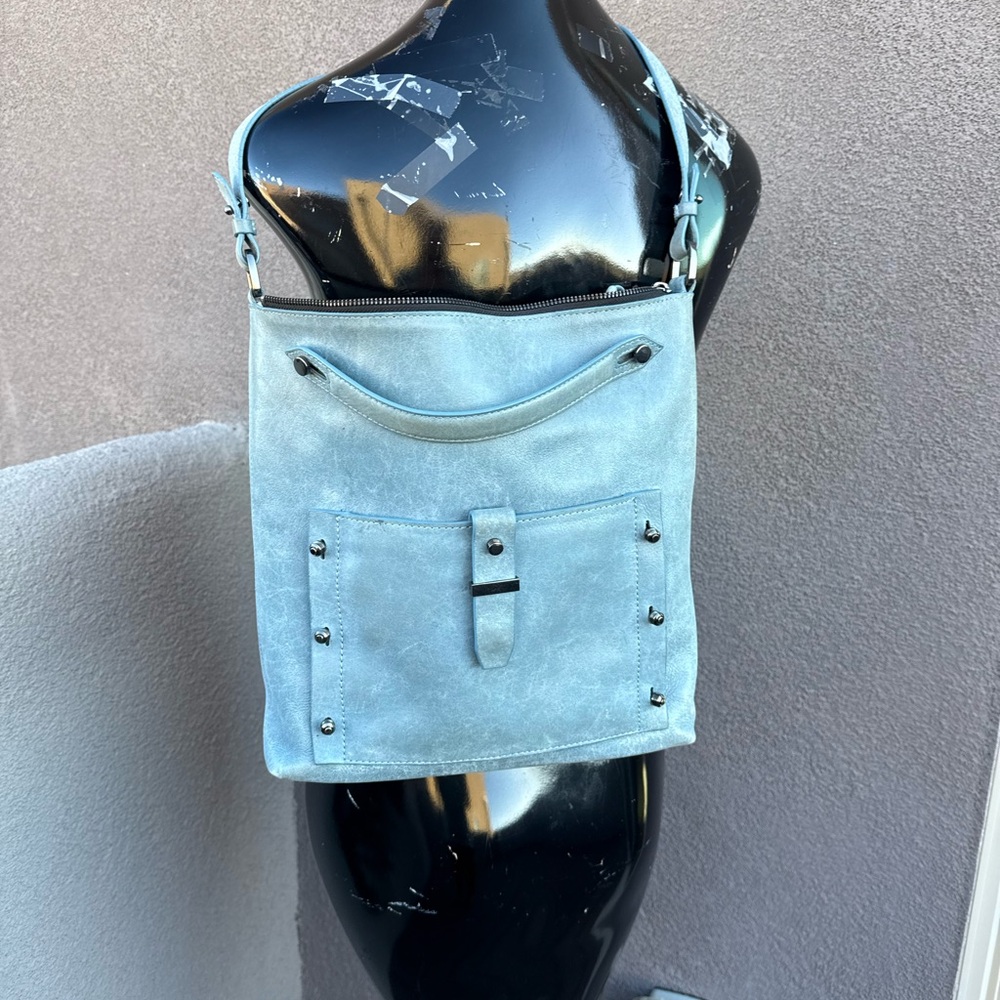 Botkier New York Light Blue Suede Zip‑Top Cross Body Shoulder Bag - Picture 2 of 8